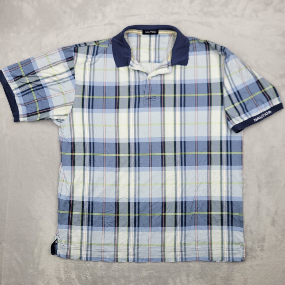 Nautica Polo Shirt Mens Large Golf Plaid Prep Tour Country Club Open Cup Adult L